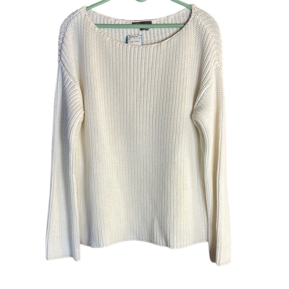 Vince Winter White/Cream Long Sleeve Cotton Knit Mid-Weight Sweater